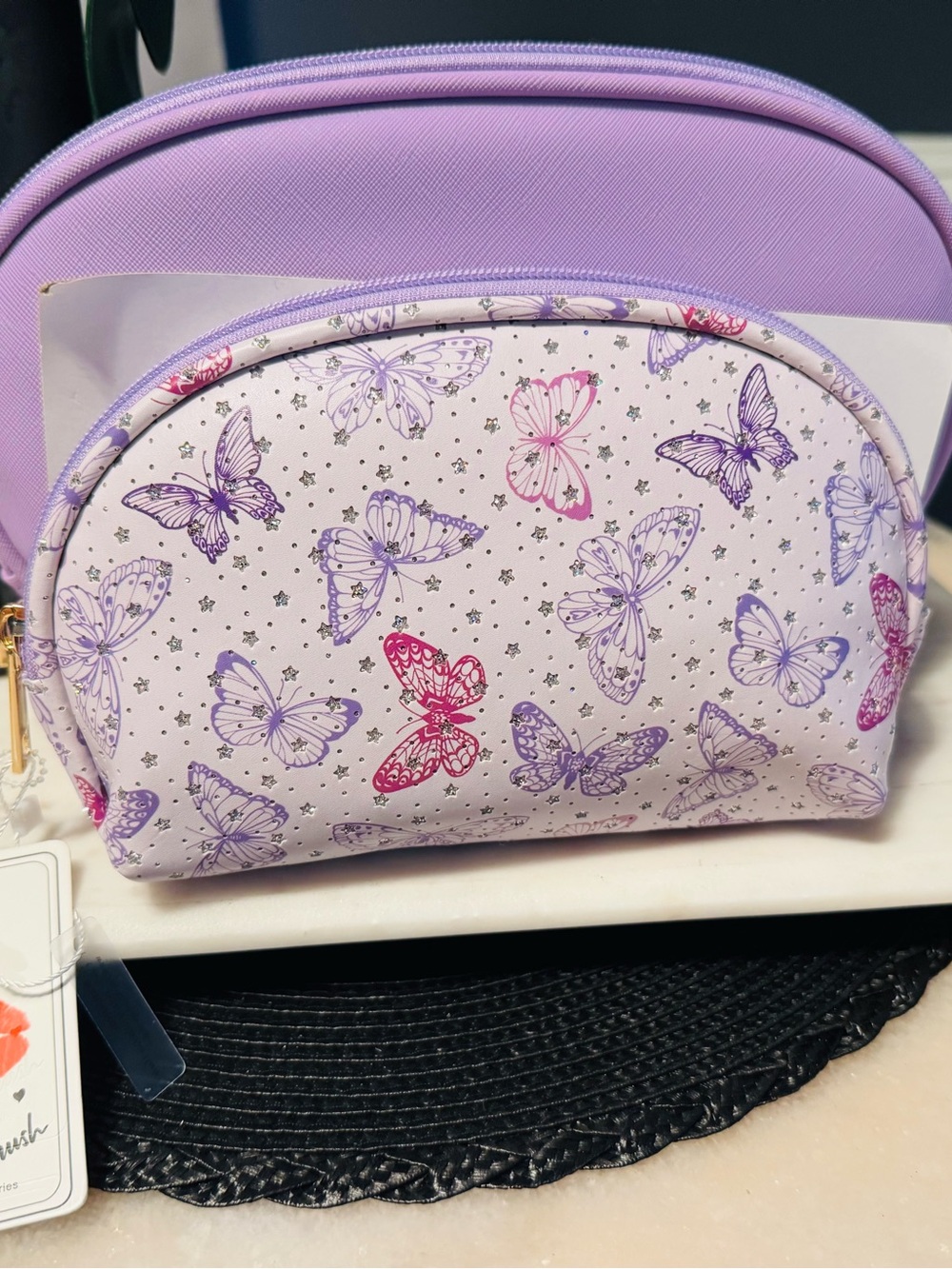 Lilac Butterfly Cosmetic Pouch with Zip